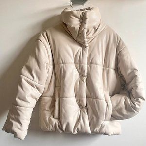 NANUSHKA Cream Hide Puffer Vegan Leather Jacket -- M
